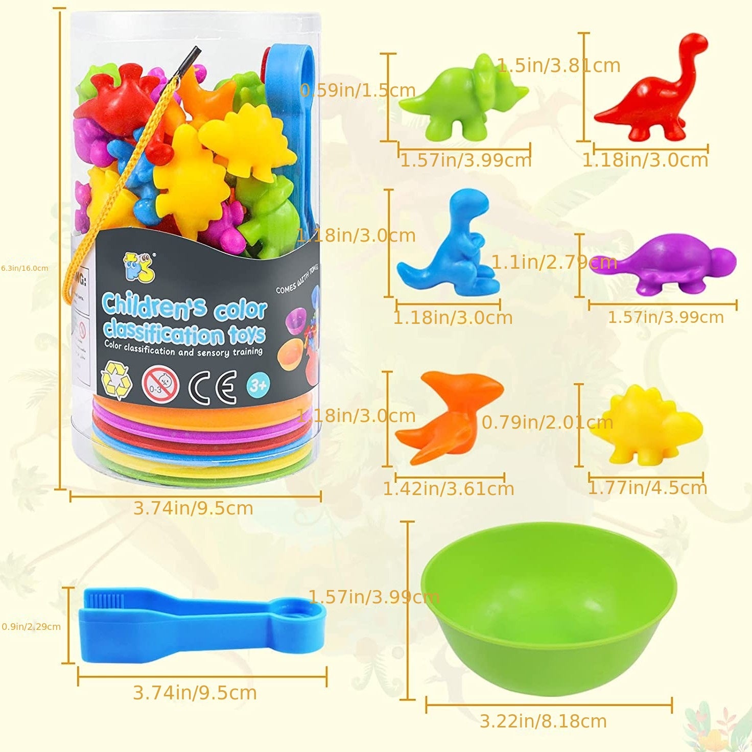 Counting Dinosaur Toys Matching Games with Sorting Bowls Learning Activities for Math Color Sorting Educational Sensory STEM Toy Sets for Kids Aged 3+ Years Old Boys Girls