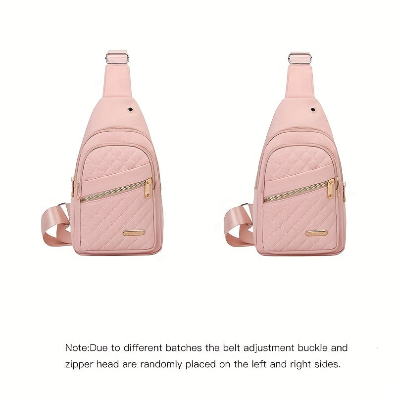 Large Capacity Chest Bag for Women - Adjustable Embroidered Crossbody Bag with Zipper Closure, Polyester Lining, Foldable, and Random Printing - Urban Solid Color Nylon Bag with Comfortable Strap