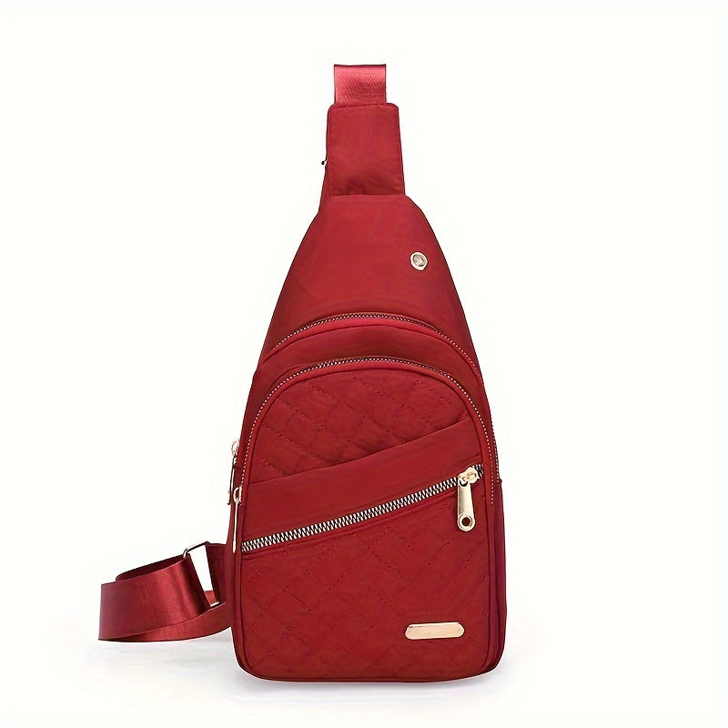 Large Capacity Chest Bag for Women - Adjustable Embroidered Crossbody Bag with Zipper Closure, Polyester Lining, Foldable, and Random Printing - Urban Solid Color Nylon Bag with Comfortable Strap