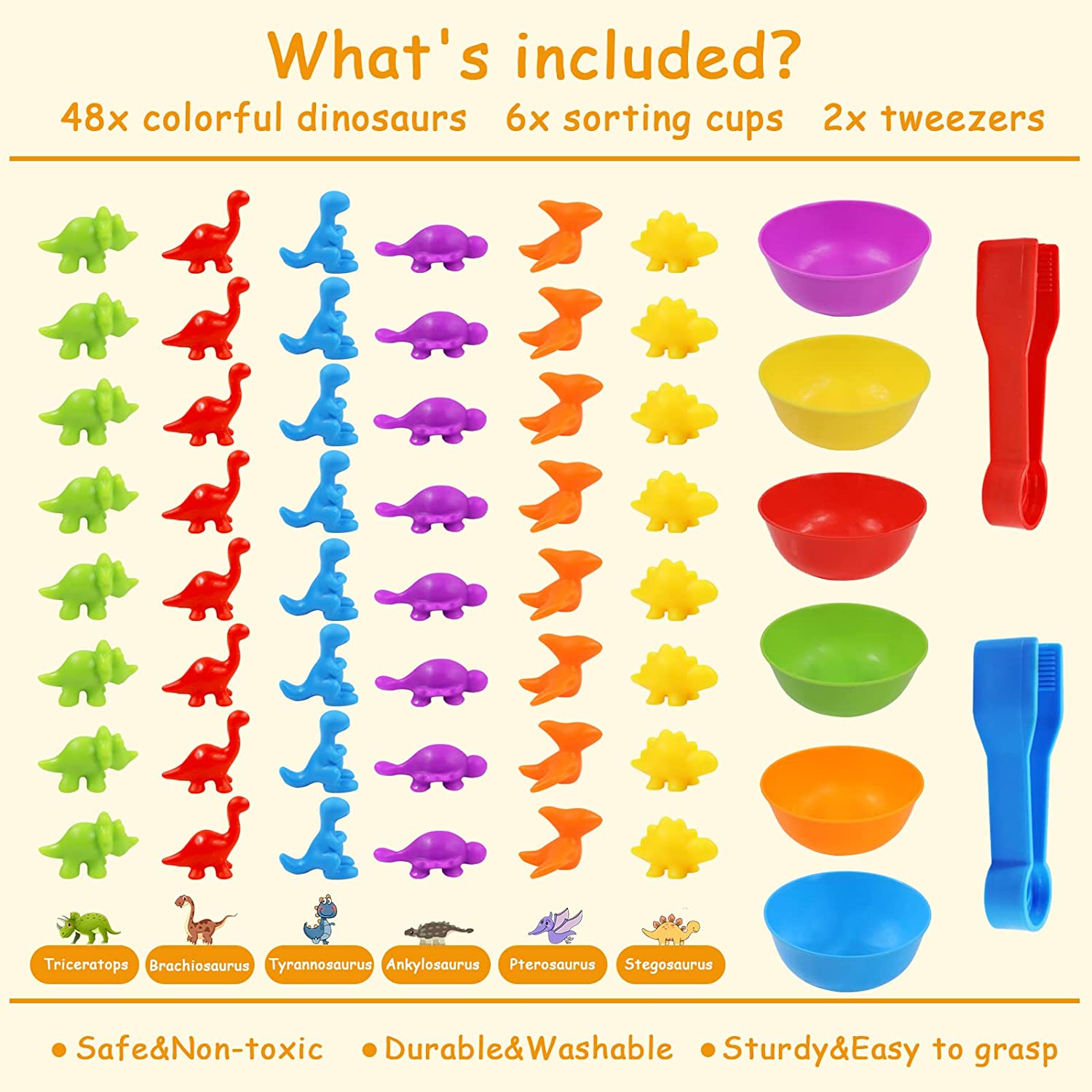 Counting Dinosaur Toys Matching Games with Sorting Bowls Learning Activities for Math Color Sorting Educational Sensory STEM Toy Sets for Kids Aged 3+ Years Old Boys Girls