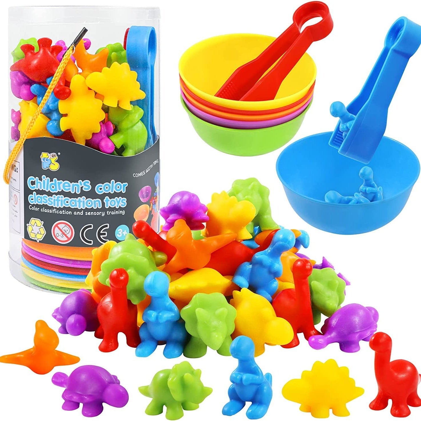 Counting Dinosaur Toys Matching Games with Sorting Bowls Learning Activities for Math Color Sorting Educational Sensory STEM Toy Sets for Kids Aged 3+ Years Old Boys Girls