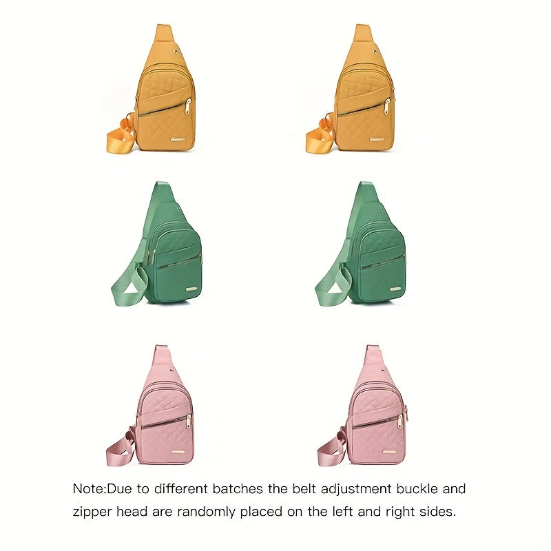 Large Capacity Chest Bag for Women - Adjustable Embroidered Crossbody Bag with Zipper Closure, Polyester Lining, Foldable, and Random Printing - Urban Solid Color Nylon Bag with Comfortable Strap