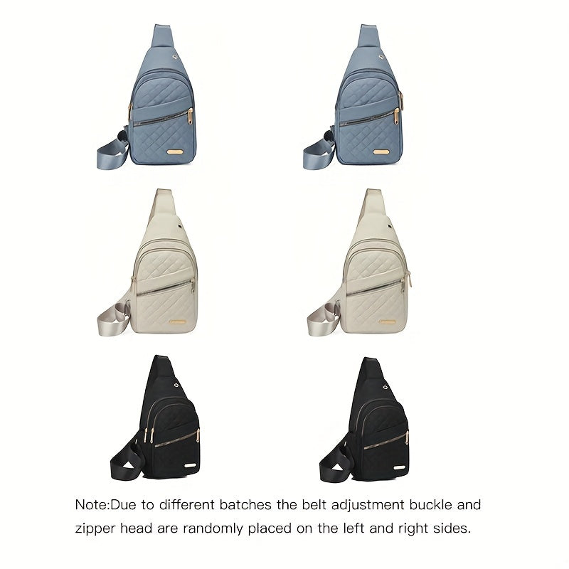 Large Capacity Chest Bag for Women - Adjustable Embroidered Crossbody Bag with Zipper Closure, Polyester Lining, Foldable, and Random Printing - Urban Solid Color Nylon Bag with Comfortable Strap