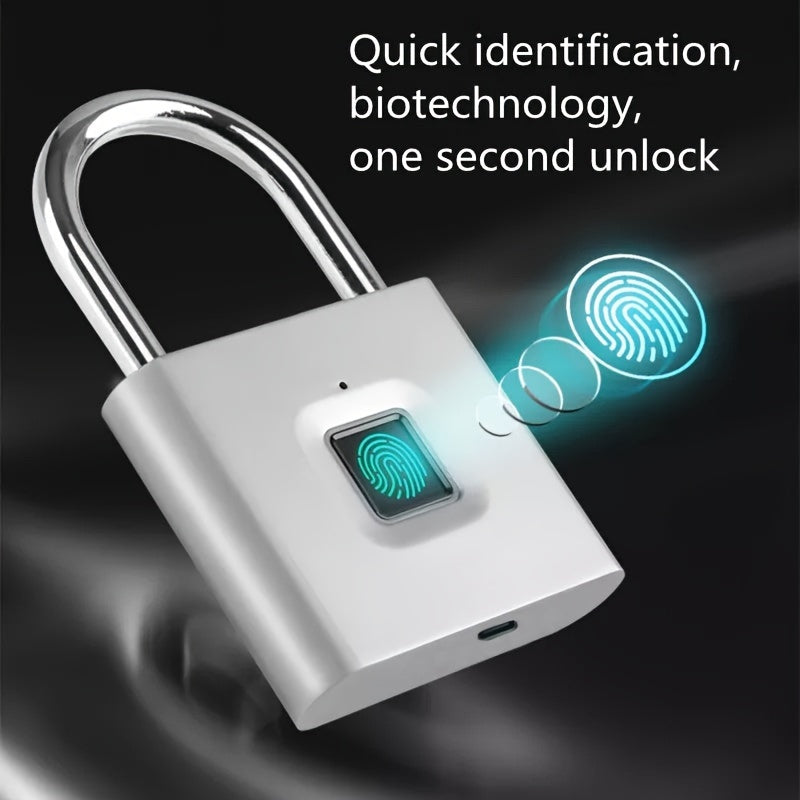 Compact Smart Fingerprint Padlock - Waterproof, Keyless Security, USB Rechargeable, Lightweight Aluminum - Ideal for Luggage, Suitcases & Backpacks